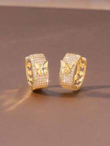 1 par de pendientes de botón de lujo elegantes y brillantes con circonita completa, diseño de mariposa 3D con detalle de circonita pavé completa, pendientes sofisticados para mujer adecuados para el uso diario, fiestas nocturnas y eventos - Mariposa - Ver 12