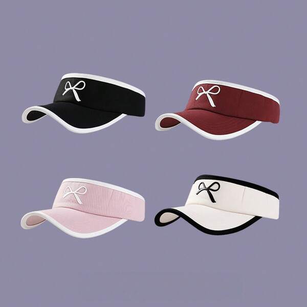 Unisex Bowknot Sports Visor Hat Lightweight Breathable Sun Protection Adjustable Outdoor Running Tennis Golf Summer Cap Fashion Casual Style