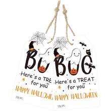 Etiquetas colgantes de Halloween con cuerda, etiquetas de papel de 3.3x2.1 pulgadas con fantasma y Feliz Halloween para embalaje de regalos, etiquetas negras de Boo para fiestas, adecuadas para bolsas de caramelos, recuerdos de fiesta, manualidades DIY - Etiquetas de Halloween con - Ver 1