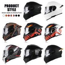 DOT Uchoose Approved Full Face Helmets Crash Motorbike Protective Gear Men Women Flip Up Helmet Motorcycle Visor Double Sun - Ice Cream - Silver Mirror - View 3