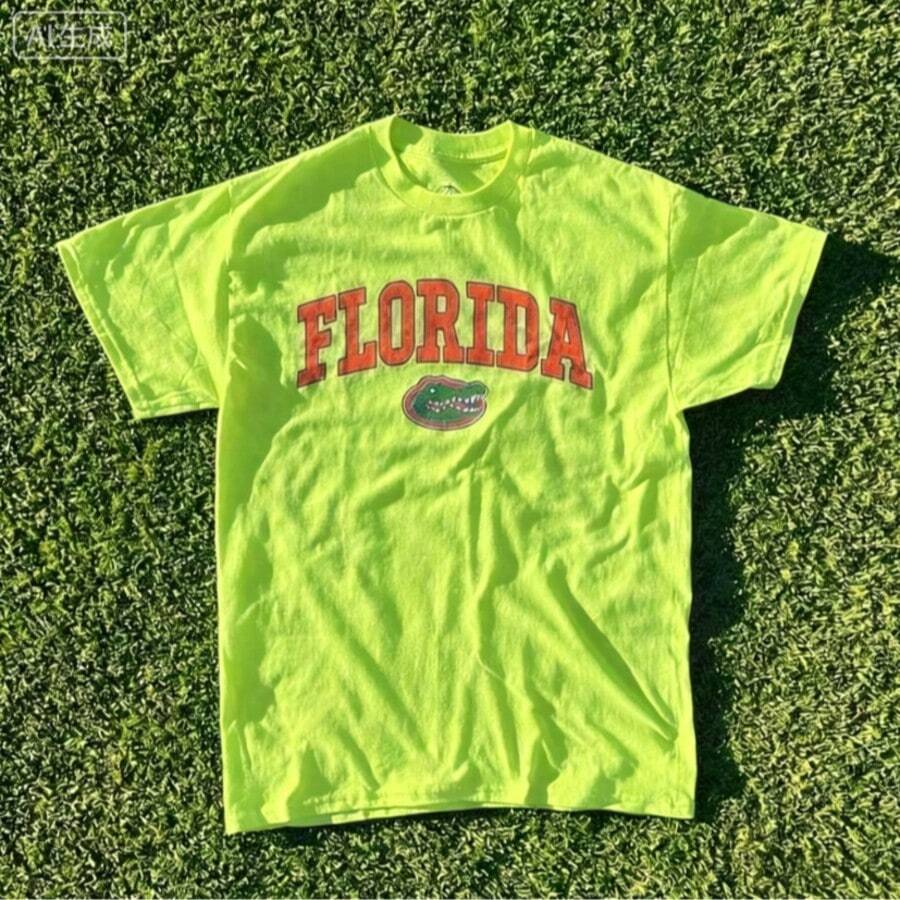 Summer New Short Sleeve Pattern Top ,Vintage Florida State Gators Shirt White New White All Sizes, Shirt Hot New Comfortable Retro Cotton T-Shirt - 螢光綠色 - 查看 1