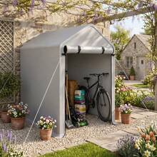 3x6 FT Heavy Duty Bike Storage Shed, Weatherproof Outdoor Portable Storage Tent For Bicycles & Garden Tools - Silver-gray - View 2