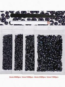 4袋 2-5mm 10,000顆樹脂水晶水鑽，適用於手工藝、衣物與布料，皇家藍平底寶石，深藍色平底水鑽，混尺寸大包裝，非熱熔，手工DIY手機殼、應援扇用（附黑色鑷子 + 白色點畫筆） - 多色 - 查看 45
