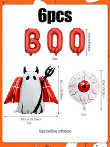 6 Stücke Set Halloween Teufel Ballon Set, enthält "BOO" Buchstaben, Augapfel, Teufel Ballons, geeignet für Halloween, Geburtstag, Spukhaus, Zimmer, Innen- und Außendekoration, Szenenatmosphäre Schaffung - Mehrfarbig - Übersicht 8