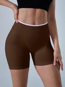 NcmRyu Celana Pendek Ketat Wanita Warna Polos untuk Olahraga Lari Musim Panas - Mocha Brown - View 10