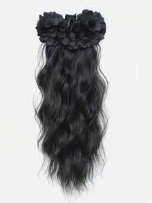 1pc Large Wavy Ponytail Pear Blossom Claw Clip, Realistic Natural Invisible Black Hair Extension, Fashionable Banana Clip With Floral Design, Premium Style For Women - Multicolor - View 10
