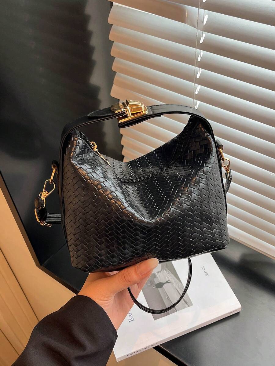 女款極簡休閒小手提包,新款高品質小眾設計百搭單肩斜挎包 - 黑色 - 查看 1