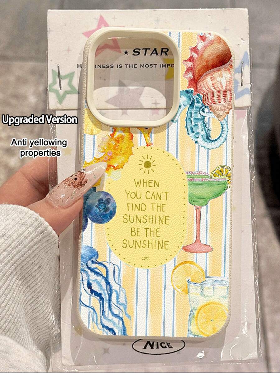 1件裝時尚夏季海洋花卉衝浪板拼貼圖案荔枝紋防摔防滑軟手機保護殼,適用於Apple及多款手機 - 彩色 - 查看 1