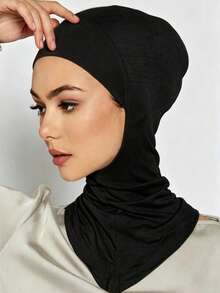 1PC Women's Fashion Solid Color Oversized Elastic Chin-Covering Beanie Headwrap Scarf - A-black - View 2