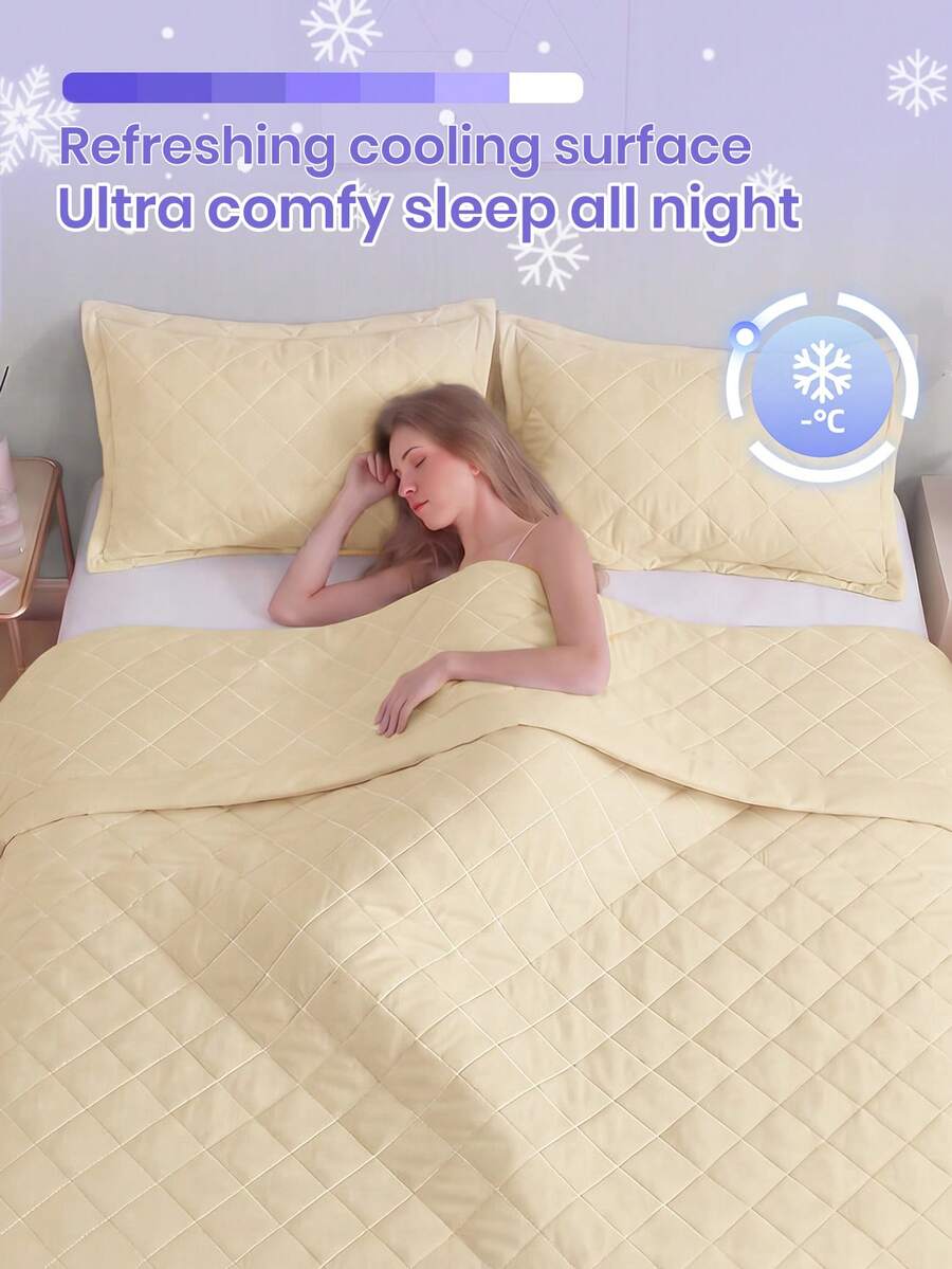 1pc Cooling Quilt, Bedspread, Bedding, Air Conditioning Blanket, Yellow Diamond Pattern, Room Decor, Breathable & Lightweight, Ultra Soft & Comfortable, Suitable For Single/Double/Queen/King Size Bed, Suitable For Home And Dorm, Pillow And Pillowcase Not Included, Machine Washable