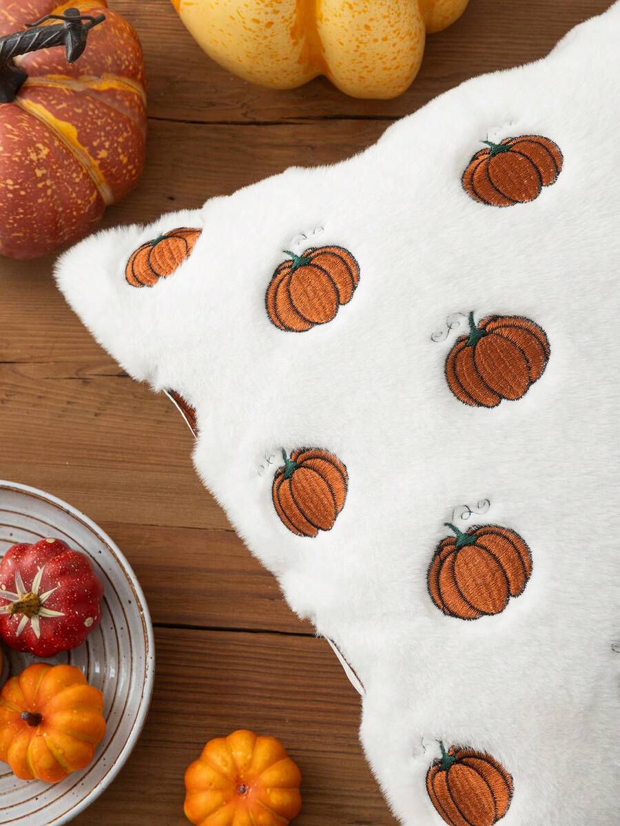 Homemorelove 1/2pcs PV Velvet Small Pumpkin Embroidered Pillow Case, Autumn Decoration, Thanksgiving, Halloween Atmosphere Home Decor Throw Pillow, Suitable For Living Room, Bedroom, Sofa, Pillow Insert Not Included - Bleached Rabbit Fur Dark Brown - View 1