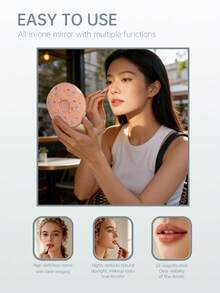 SEAMIRROR Rechargeable Portable LED Makeup Mirror 1X/2X Magnification With 3-Color Adjustable Fill Light, Compact Foldable Donut Mirror - Multicolor - View 7