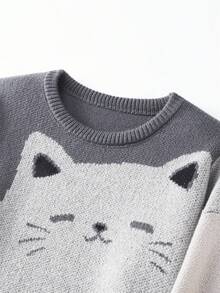 SAND SOUND Men's Colorblock Anime Cartoon Intarsia Knit Crew Neck Loose Streetwear Pullover Sweater - Grey - View 4