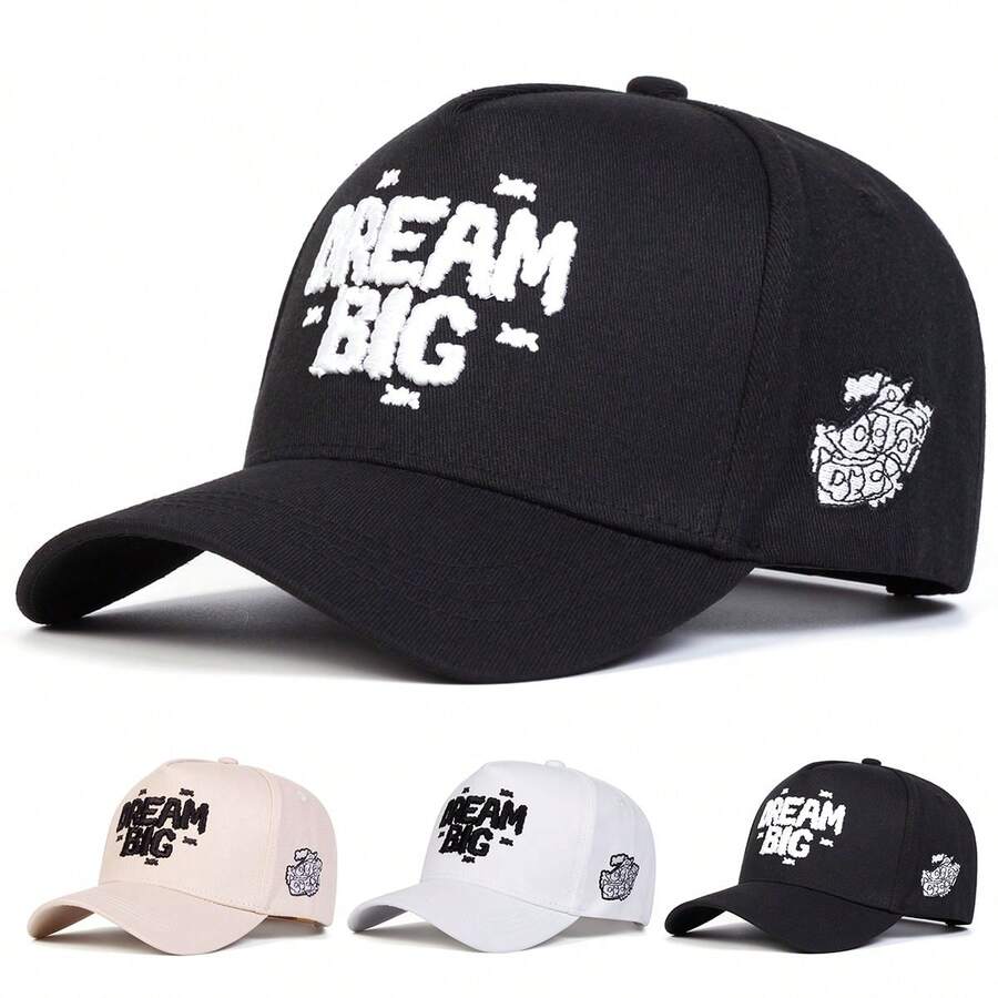 1pc Men's DREAM BIG Trucker Hat, Personalized Letter Embroidery Baseball Cap, Street Fashion 5-Panel Hat, Outdoor Sun Protection Casual Cap For Spring/Autumn Travel, Beach Vacation - Multicolor - View 1