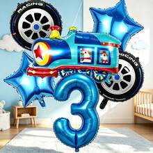 Train Theme Balloon Set, Includes Blue Number Balloons, Train-Shaped Balloons, Tire-Shaped Balloons, Star-Shaped Balloons, Suitable For Train Theme Birthday Party Decoration And Fun Train Engine Style Theme Party - View 6