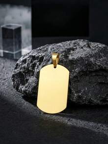 Gold Plated Blank Dog Tag Pendant Necklace, Engravable Stainless Steel Plain Rectangular Charm With Twist Rope Chain, Birthday & Daily Wear Gifts - Gold - View 4