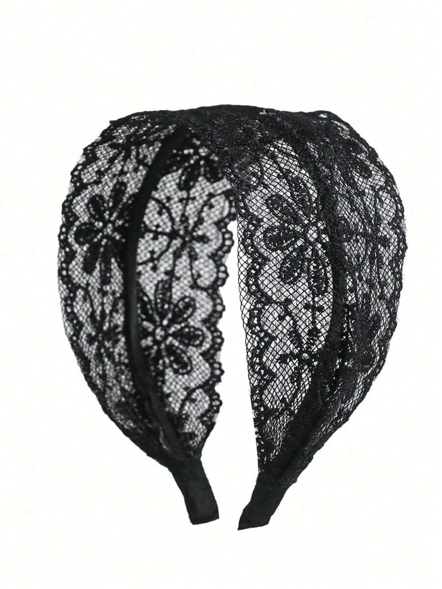 1件裝黑色鏤空蕾絲花卉刺繡髮箍,優雅時尚波西米亞風女性髮飾,適合日常穿搭、約會、聚會與外出 - 黑色 - 查看 1
