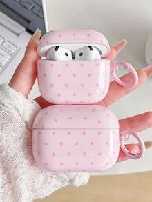 Pink Polka Dot Bluetooth Earphone Protective Case, Soft TPU Material, Compatible With 1/2/3/Pro, Korean Minimalist Style, Full Protection Design, Easy To Carry - Pink - View 2