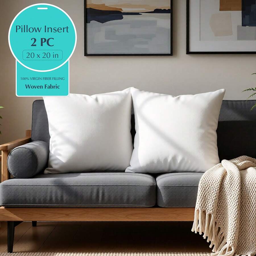 White Square Pillow Set Of 4-Sofa Pillow, Soft Fabric, Suitable For Bed Or Sofa Use-Bedding, Home Decoration, Dormitory Sleep Protection, Daily Use, Simple Appearance, Can Be Patted Or Dried At Low Temperature To Make It Fluffy, 18in 20in 22in. - 白色2只 - 查看 1