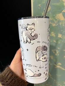 不锈钢便携式咖啡杯，双口设计，新款夏季水瓶带吸管，时尚单品，适合居家、办公、学校使用，可与女友或朋友互赠，自用亦可作为礼物 - 彩色 - 查看 12