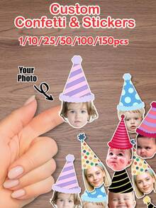 1/10/25/50/100/150pcs Customizable Personalized Photo Stickers, Colorful Paper Face Stickers, Personalized Colorful Stickers, Custom Party Stickers, Suitable For Birthday Party, Bachelorette Party, Party Decoration, Suitable For Various Parties - Multicolor (2) - View 1