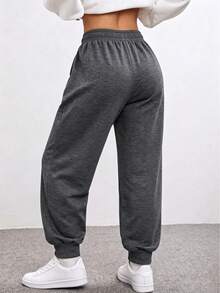 Pantalones de chándal con forro térmico para mujer, aptos para uso casual en otoño/invierno, cálidos y cómodos para deportes en clima frío - Gris Oscuro - Ver 2