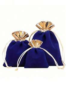 3pcs Black Red Burgundy Blue Valentine's Day Wedding Party Favor Plush Drawstring Gift Bags, Single-Sided Plush Gold Trim, Plush Packaging Bags With Straw And Earphone, Small Commercial Supplies - Multicolor - View 8