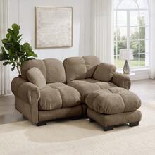 2-Seater Chenille Sofa, L-Shaped Modular Corner Sofa, Fine Tufted Design, Elegant Style - Brown - View 3