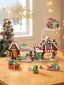 LOZ 1825pcs Small Particle Building Blocks, Foldable Christmas House Building Blocks, Assembly Building Block Set, Birthday Gift, Christmas Gift, Activity Party Gift - Red - View 3