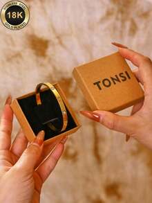 TONSI 1 件扣手镯，18K 镀金不锈钢袖口手镯，带方晶锆石心形元素，女士珠宝礼盒，生日/节日礼物 - 手鐲禮盒裝 - 查看 12