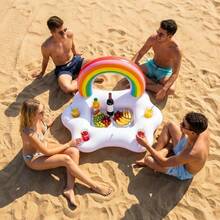 1pc Inflatable Rainbow Drink Holder, Floats On Water, Suitable For Pool Party, Beach, Outdoor Picnic, Camping, Lightweight And Soft, Easy To Inflate/Deflate, Reusable, Space-Saving, Pool Float, Beach Essential - Multicolor - View 3