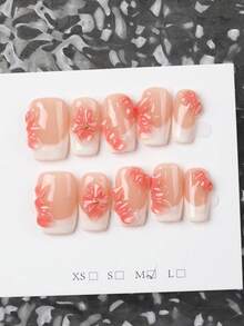 10 Peças/Conjunto Conjunto de Arte de Unhas Estilo Hip-Hop Y2K Feito à Mão, Cobertura Total Quadrada Francesa Comprimento Médio-Longo, Design Floral Pintado à Mão 3D, Acabamento Brilhante, Esquema de Cores Rosa e Branco, Estilo Minimalista de Férias Elegante de Alta Qualidade em Formato de Pato, Unhas de Arte 3D Feitas à Mão, Unhas Postiças - Multicolorido - Visão 2