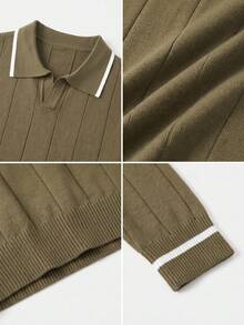 GRDR Men's Airplane Collar Pullover Sweater, Autumn/Winter Turn-Down Collar Knit Top - Army Green - View 10