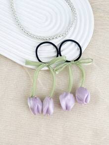 1 buah Ikat Rambut Pita Dekoratif Bentuk Tulip Elegan, Cocok untuk Penggunaan Sehari-hari Anak Perempuan. Dapat Digunakan Sebagai Ikat Rambut Ekor Kuda, Karet Rambut, atau Tali Rambut Biasa. - MultiWarna - View 8