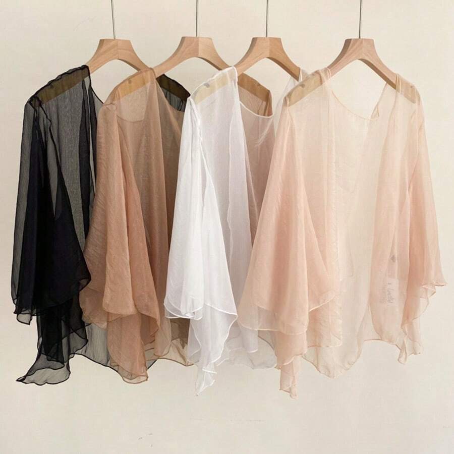 1pc Solid Color Chiffon Cheongsam Shawl Cardigan, Thin Spring/Autumn Sleeveless Vest For Women, Air-Conditioned Room Layering, Sun Protection, Versatile - Multicolor - View 1