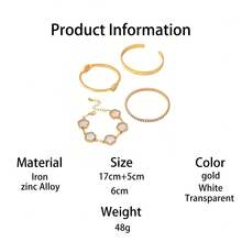 4pcs Sparkling Gemstone Chain Luxury Elegant Soft White Five-Leaf Clover Women's Bracelet Set - Yellow Gold - View 6