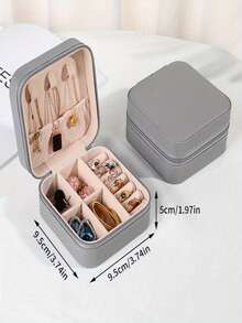 1 pieza Caja de joyas portátil de cuero PU minimalista blanca para mujeres, adecuada para anillos y collares - 1 pieza - Ver 2