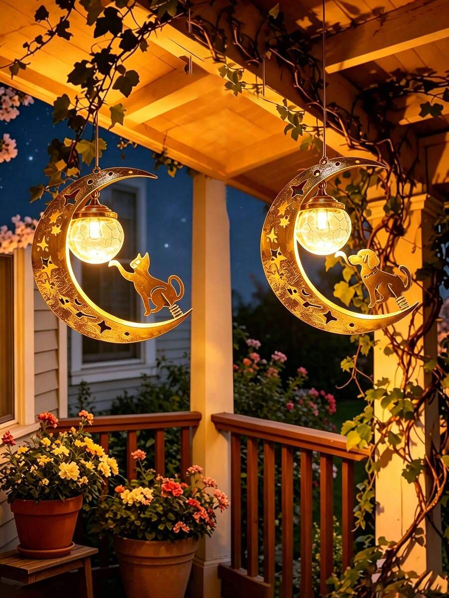 1pc Cat/Dog Hollow Crackle Glass Solar Landscape Light, Waterproof Vintage Outdoor Decorative Light, Suitable For Yard, Garden, Balcony Decoration - Multicolor - View 1