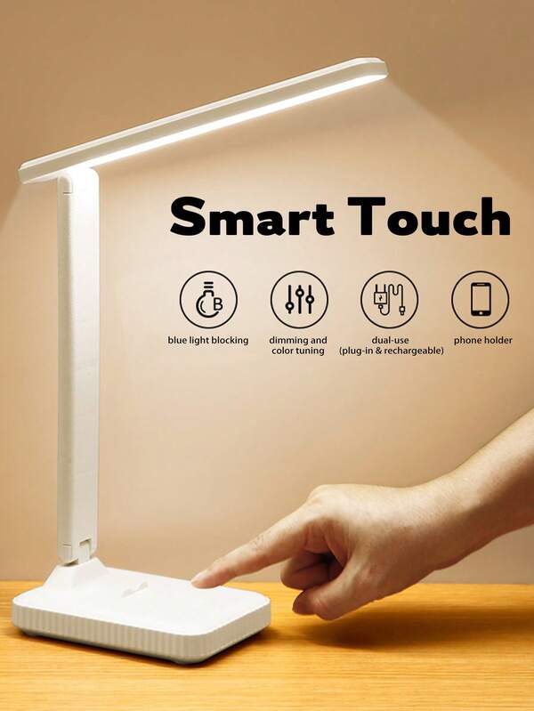 LED Desk Lamp Eye-Protection Touch Dimmable 3-Color Reading Light Student Dorm Bedroom Home Use USB Rechargeable With Battery