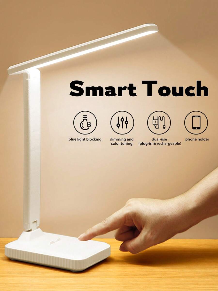LED Desk Lamp Eye-Protection Touch Dimmable 3-Color Reading Light Student Dorm Bedroom Home Use USB Rechargeable With Battery