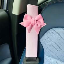 Solid Color Bowknot Ice Silk Seat Belt Shoulder Pad, Non-Slip Car Seat Belt Protector, Car Decoration Accessory - A - View 9