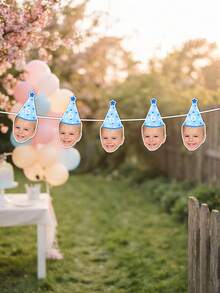 Custom Baby Photo Age Birthday Banner, Party Hat Garland, 1st Birthday Decoration, Milestone Growth, Baby Shower Party Decoration, Nursery Decor, Baby Girl Boy Keepsake - Multicolor - View 5