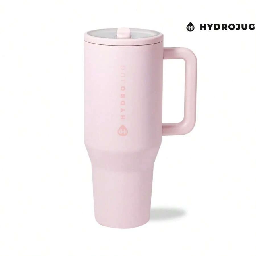 HydroJug Traveler - 40 Oz Water Bottle With Handle & Flip Straw - Fits In Cup Holder, Leak Resistant Tumbler-Reusable Insulated Stainless Steel & Rubber Base - Gifts For Women & Men