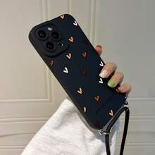 Convenient Lanyard Phone Case With Multifunctional Adjustable Lanyard And Crossbody Shoulder Strap, Pupil Black Minimalist Heart Design, Easy-To-Use TPU Shockproof Protective Shell For Apple Phones - Multicolor - View 2