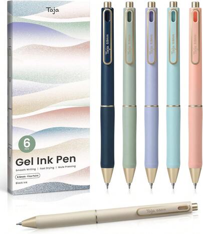 Taja Gel Pens, 6 Pcs Quick Dry Black Gel Ink Pens, 0.5mm Fine Point Smooth Writing Pens For Journaling And Note Taking, Cute Aesthetic Pens For Women &Amp; Men-Pastel