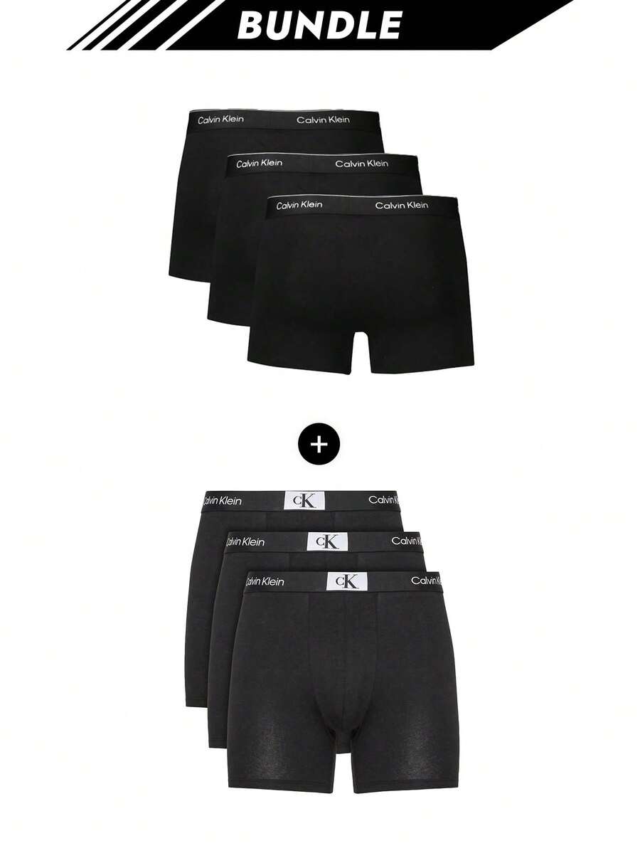 Calvin Klein [حزمة] 3 عبوات بوكسرات رجالية + ملابس داخلية 3 عبوات سراويل داخلية رجالية - أسود + أسود - مشاهدة 1