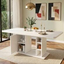 Mesa de comedor extensible de 140/180 x 80 cm, apta para 6-8 personas, con espacio de almacenamiento, tablero reforzado, mesa de comedor extensible de estilo escandinavo, color roble. - Blanco - Ver 12