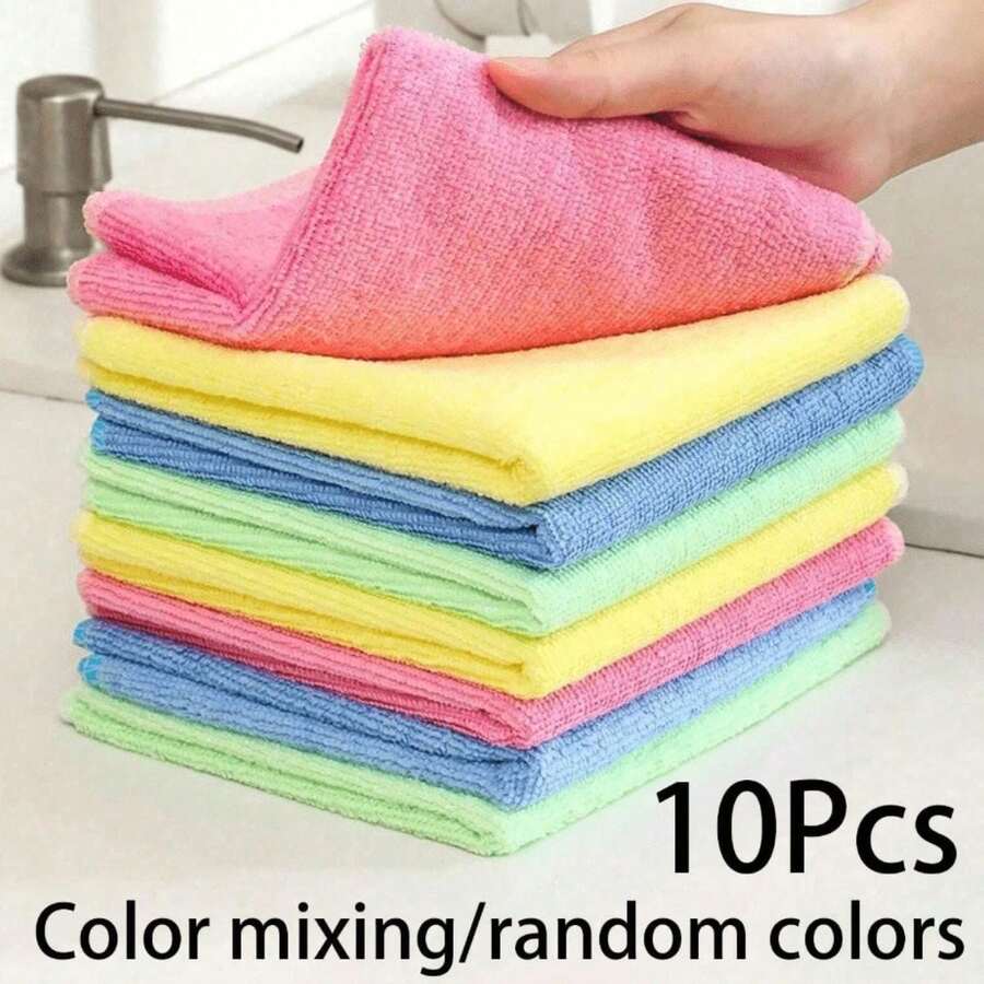 10/20pcs Microfiber Cleaning Cloth, Size:9.84" X 9.84", Ultra-Soft, High-Density Non-Abrasive Cleaning Towels For Cars, Glass, Kitchen, Reusable Rags,Random Color - Multicolor - View 1