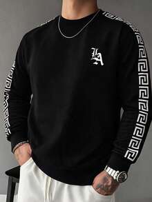 Men's Autumn Casual Fashion Outdoor Sports Pullover Sweatshirt, Simple Daily Commute Long Sleeve Sweatshirt - Black - View 2