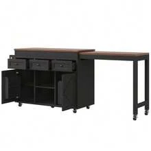 Kitchen Island With Storage, Extendable Dining Table/Bar Table (131.5-210 Cm), 360° Rotatable, With Drawers And Cabinets, Versatile Worktop For Kitchen, Dining Room And Small Spaces, Black - 黑色 - 查看 10